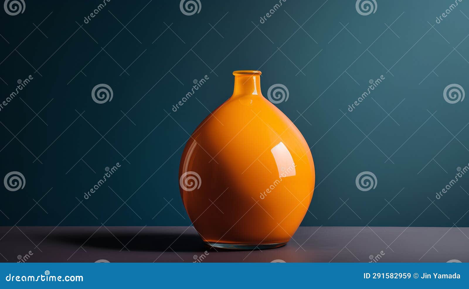 Orange Ceramic Vase on Blue Background. 3d Render Illustration Stock
