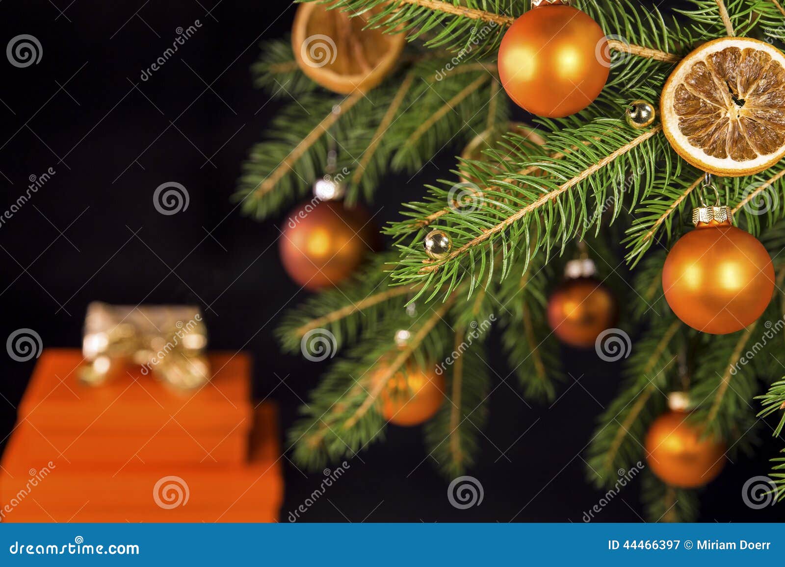 Orange Christmas Balls on a Tree Stock Image Image of orange