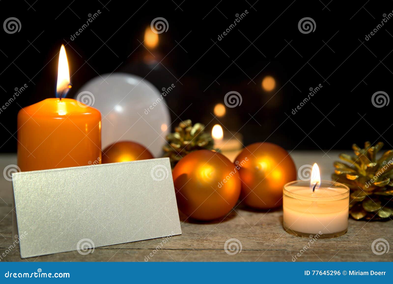 Orange Christmas Card with Empty Sigh, Black Background Stock Photo