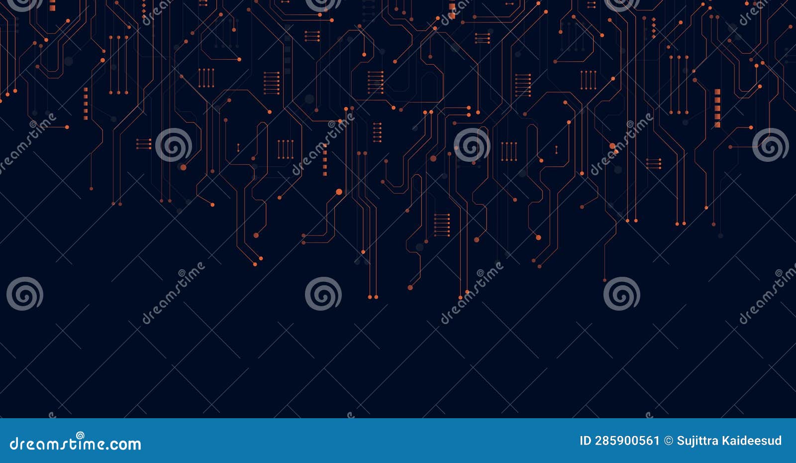Orange Circuit Diagram on Dark Blue Background Stock Illustration