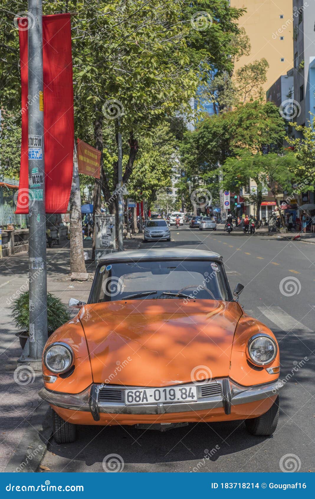 Orange Citroen DS Parked In A Street. Editorial Photo 