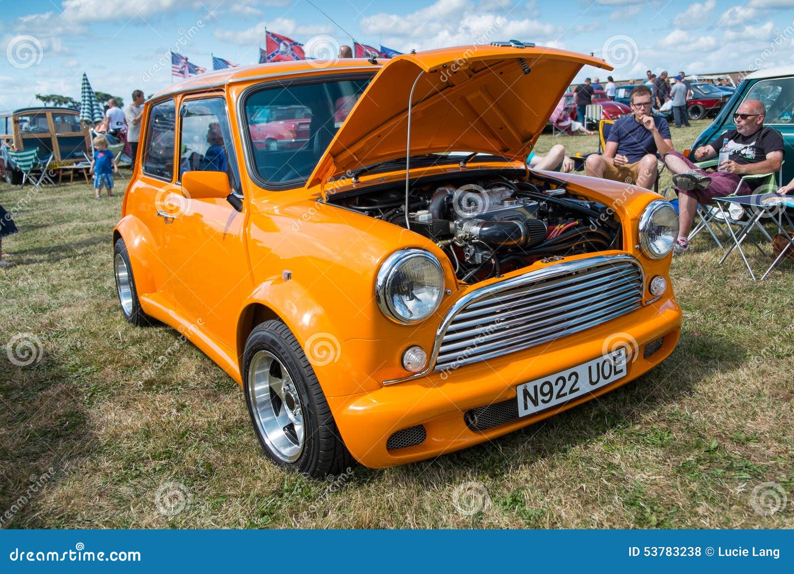 Orange Classic Mini with the Bonnet Open. Editorial Stock Photo - Image ...