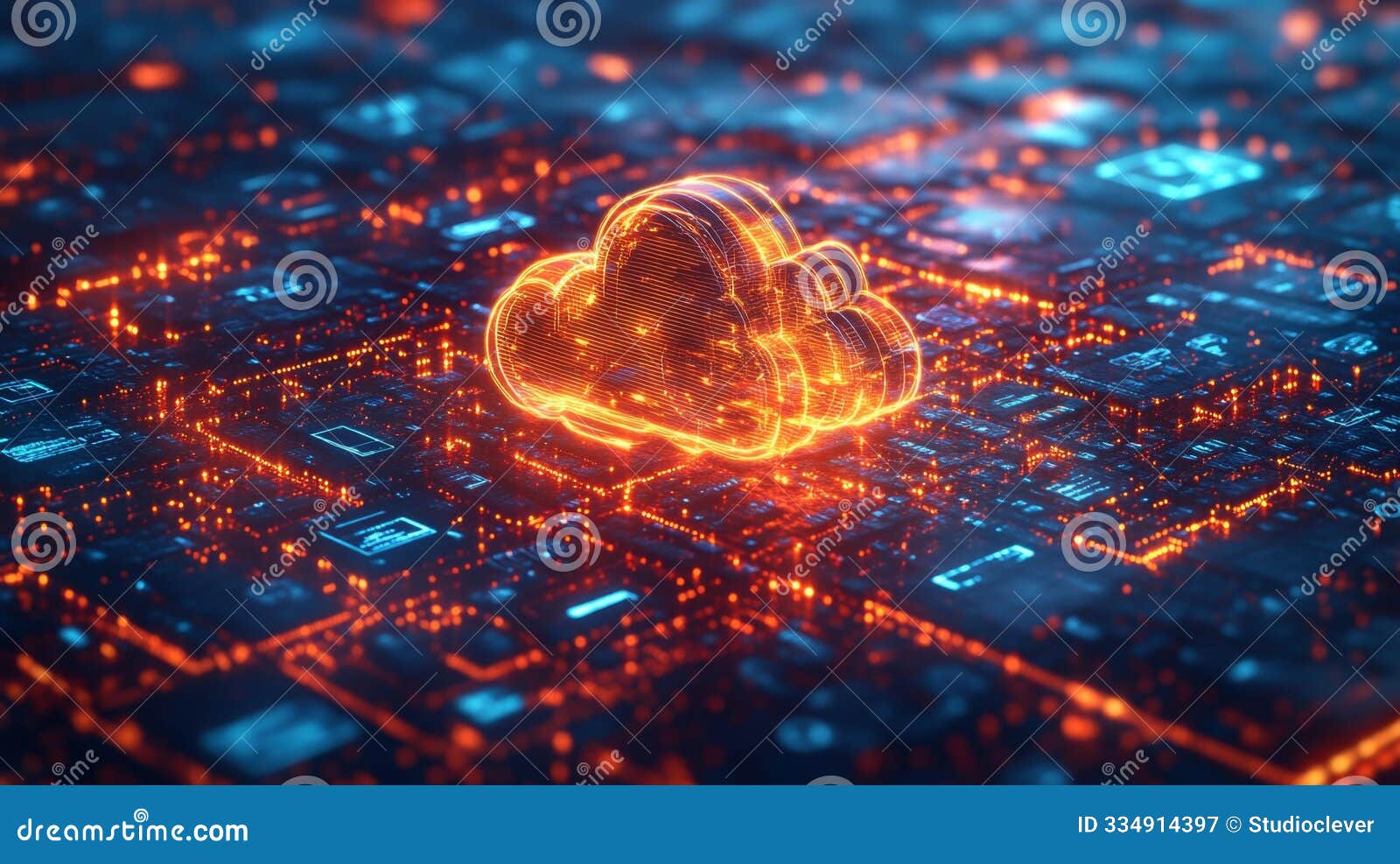 orange cloud icon on digital circuit board generative ai