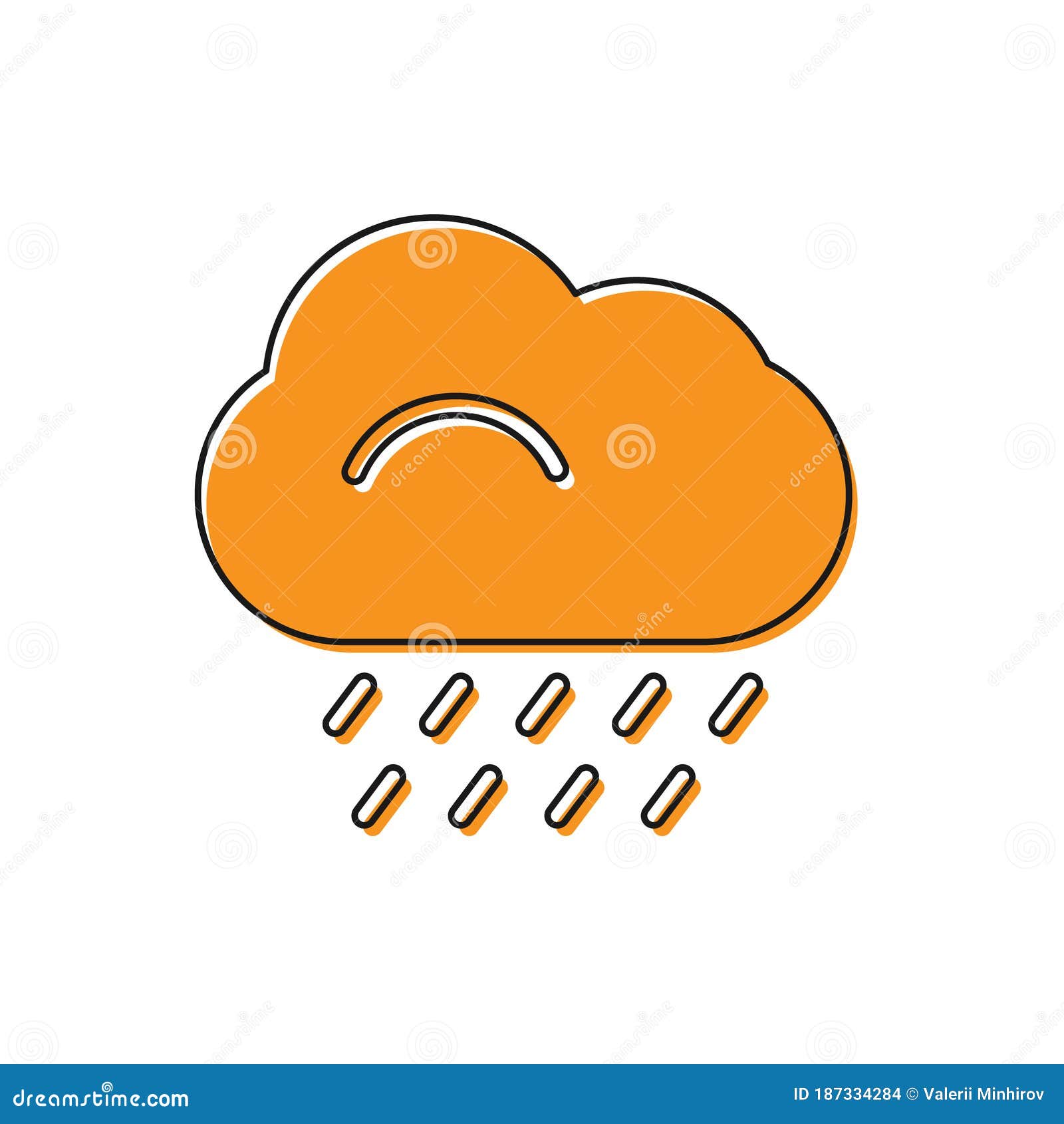 Orange Cloud with Rain Icon Isolated on White Background. Rain Cloud