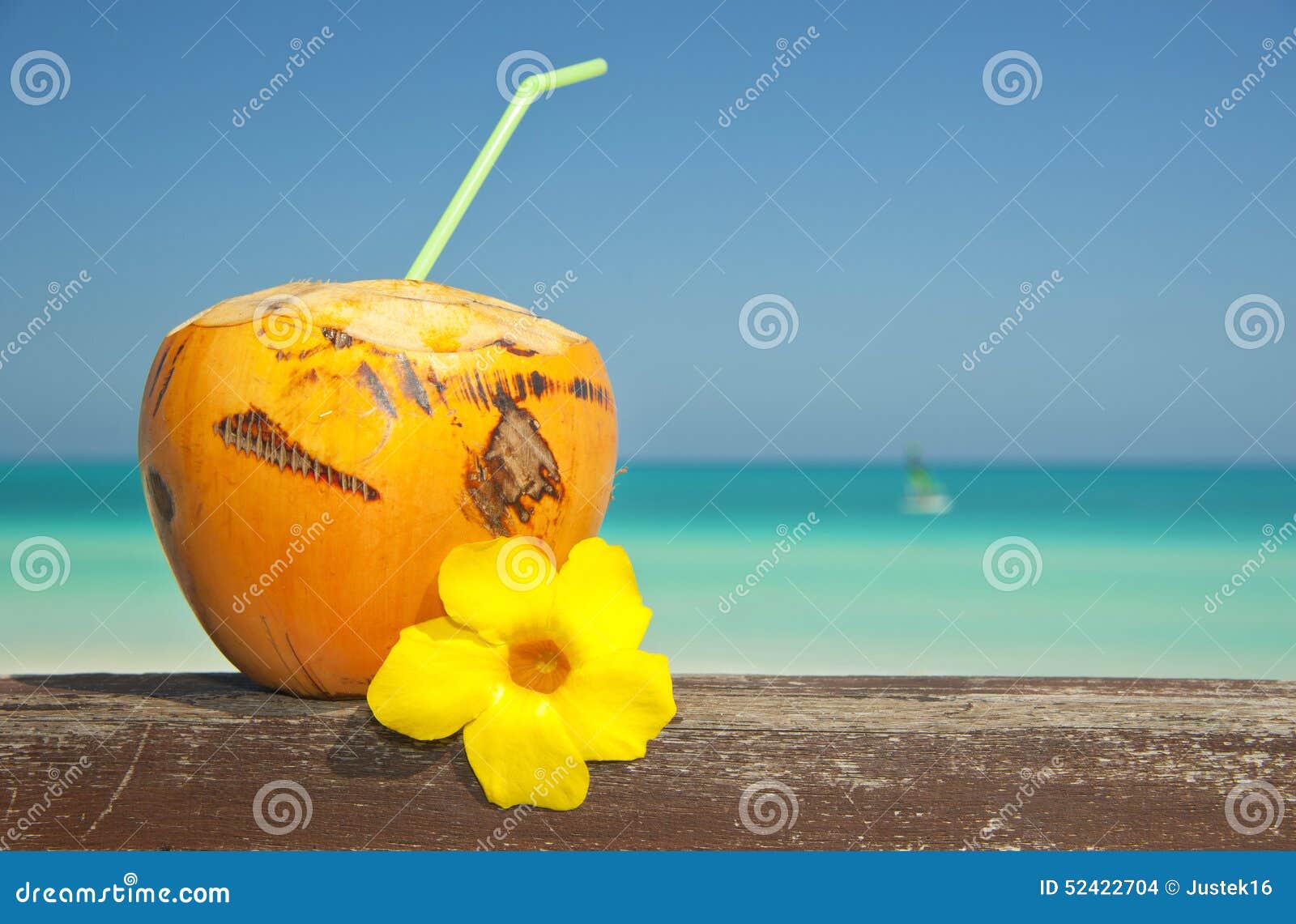 Orange Coconut on the Beach Stock Photo Image of flower, fruit 52422704