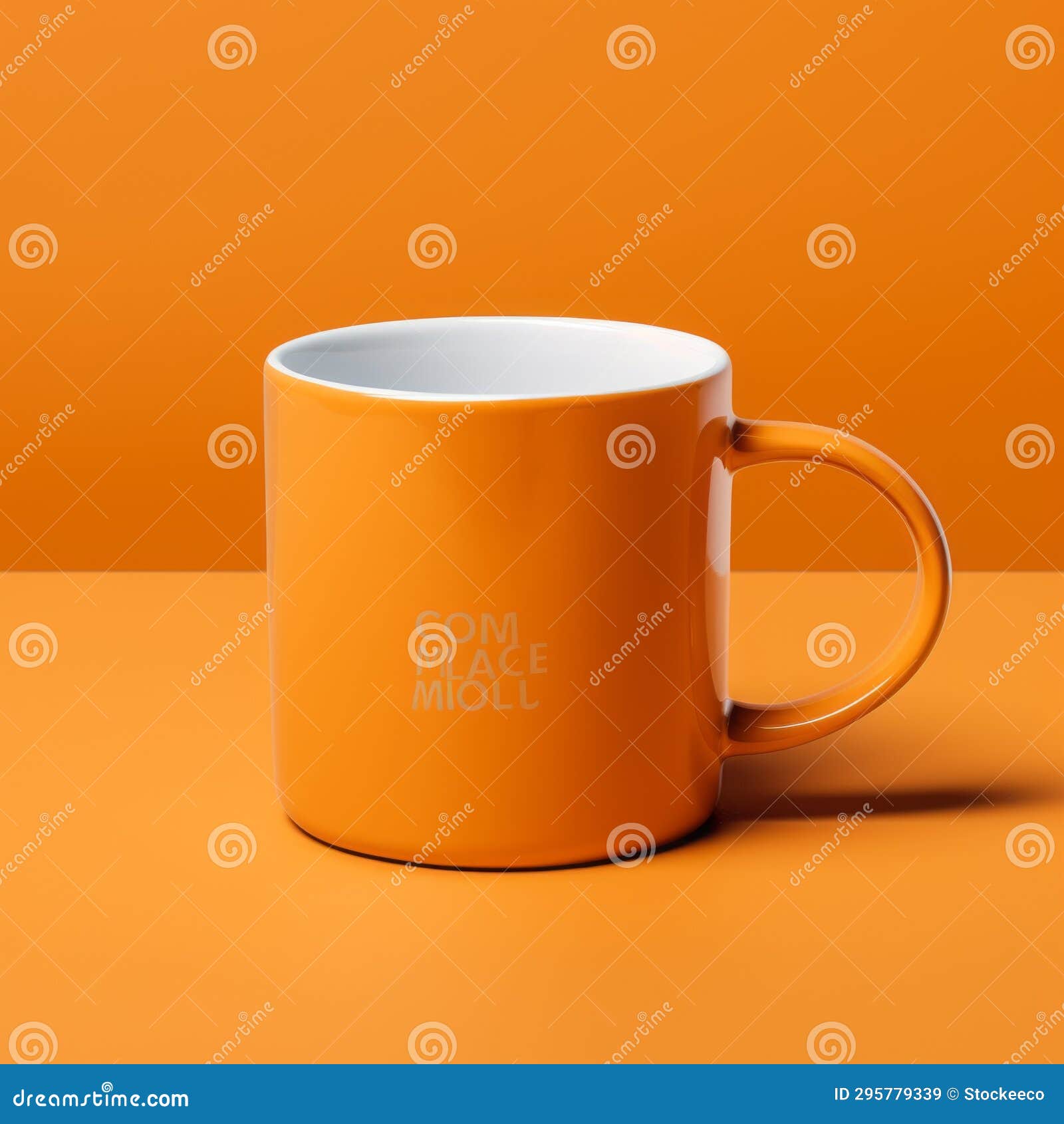 orange ceramic coffee mug mockup with white letters