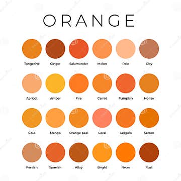 Orange Color Shades Swatches Palette with Names Stock Vector ...