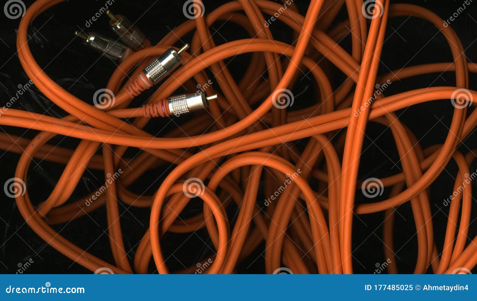 Orange Colored Audio Cables. Stock Image Image of socket, audio