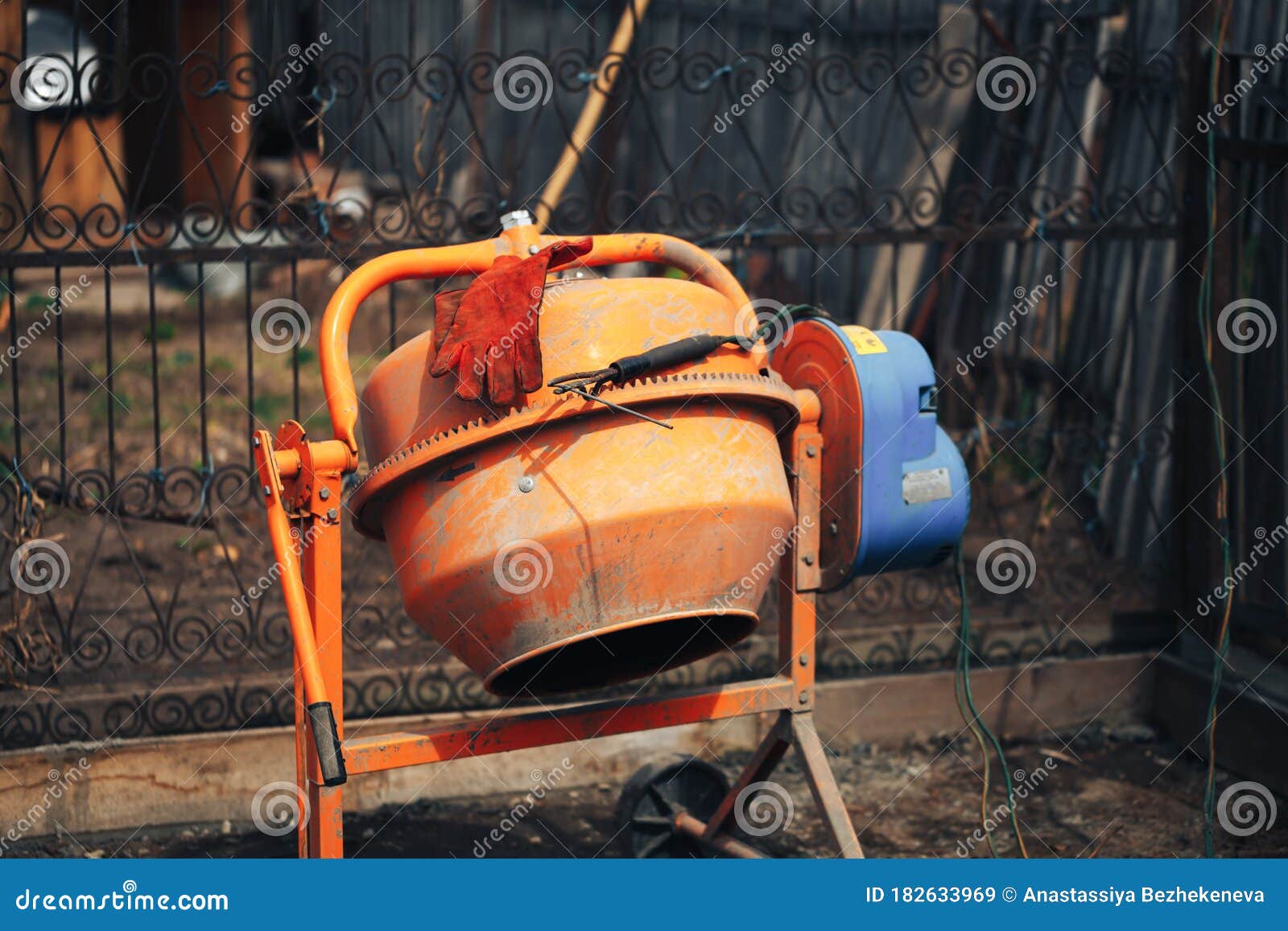 Orange Concrete Mixer at the Construction Site, Foundation Tools Stock Image Image of orange