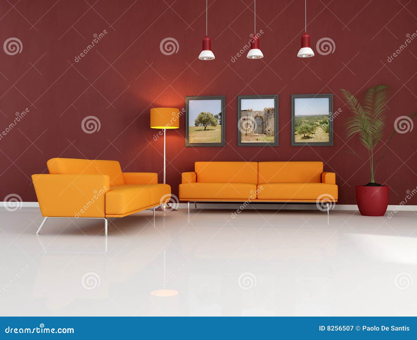 wohnzimmer orange sofa