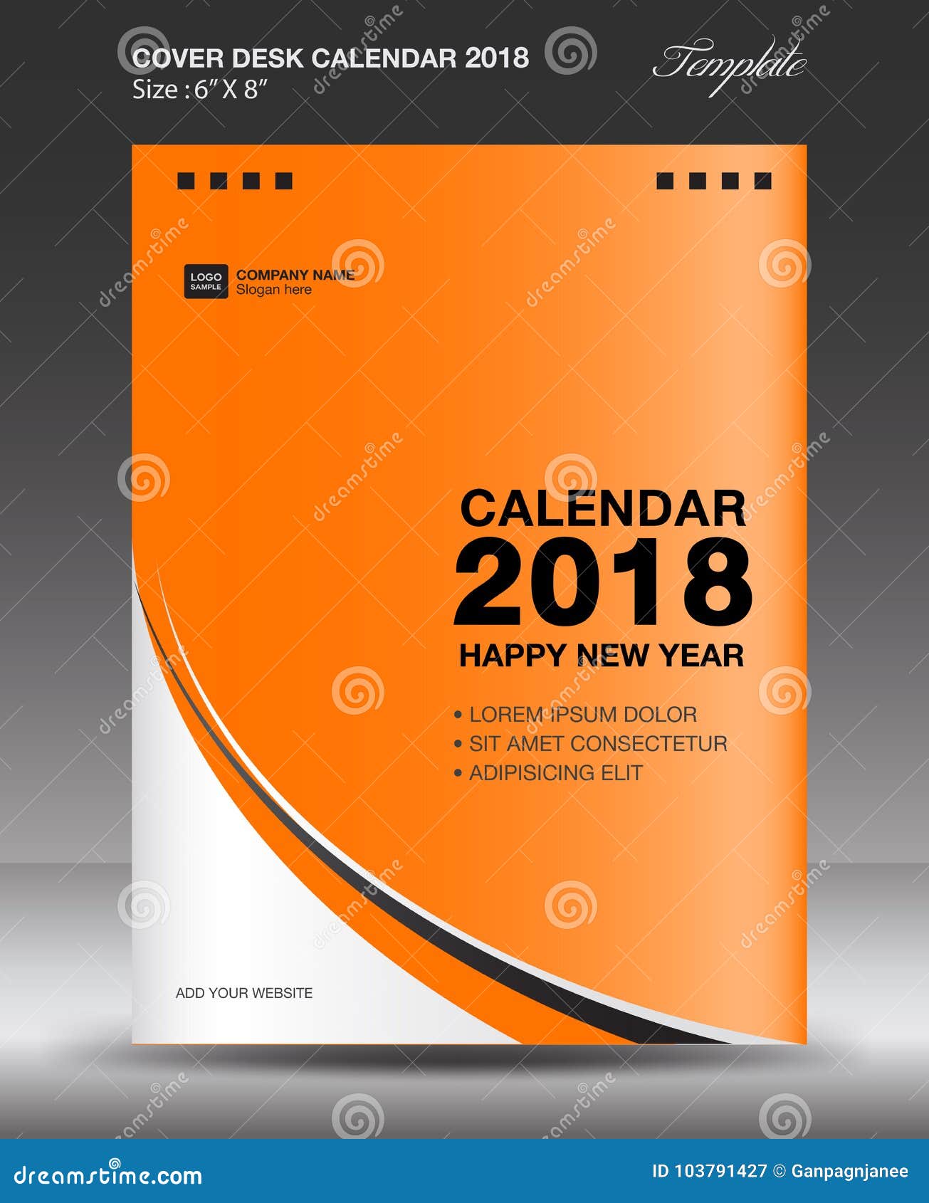 Cover Desk Calendar For 2020 Template Vector, 8 X 6 Inch Size, Book