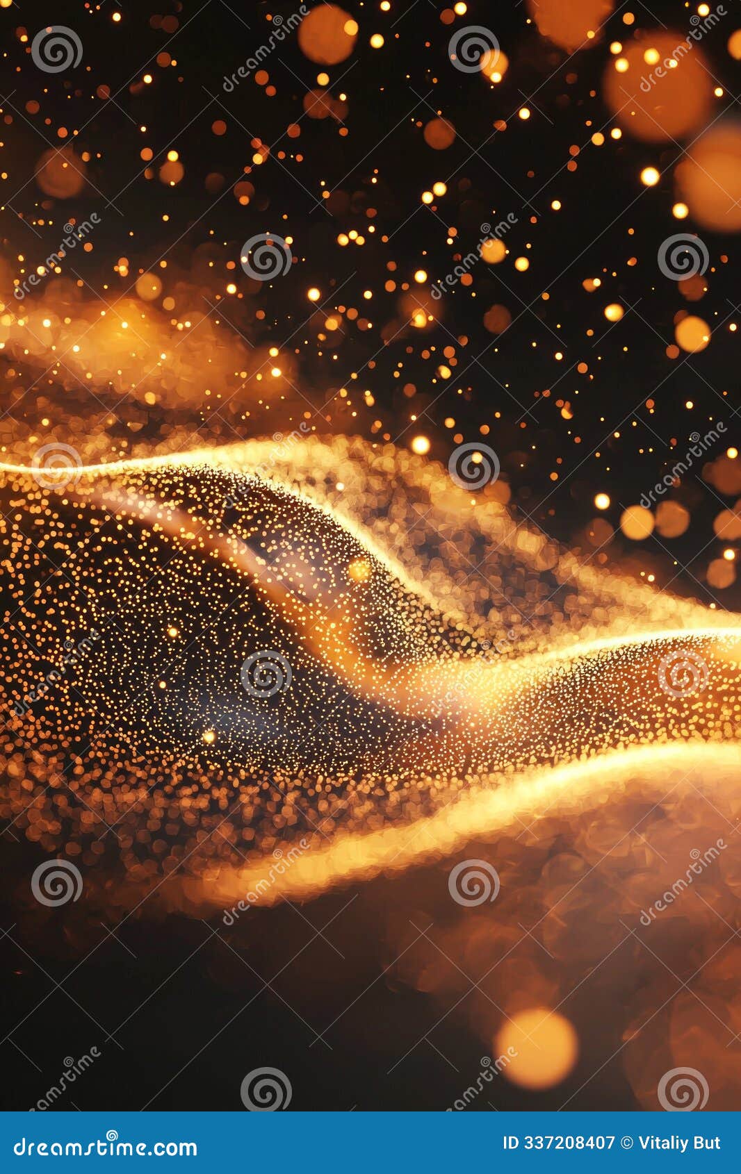orange dots ripple across a dark void, forming a soft wave pattern. the blurred particles evoke motion, inviting the