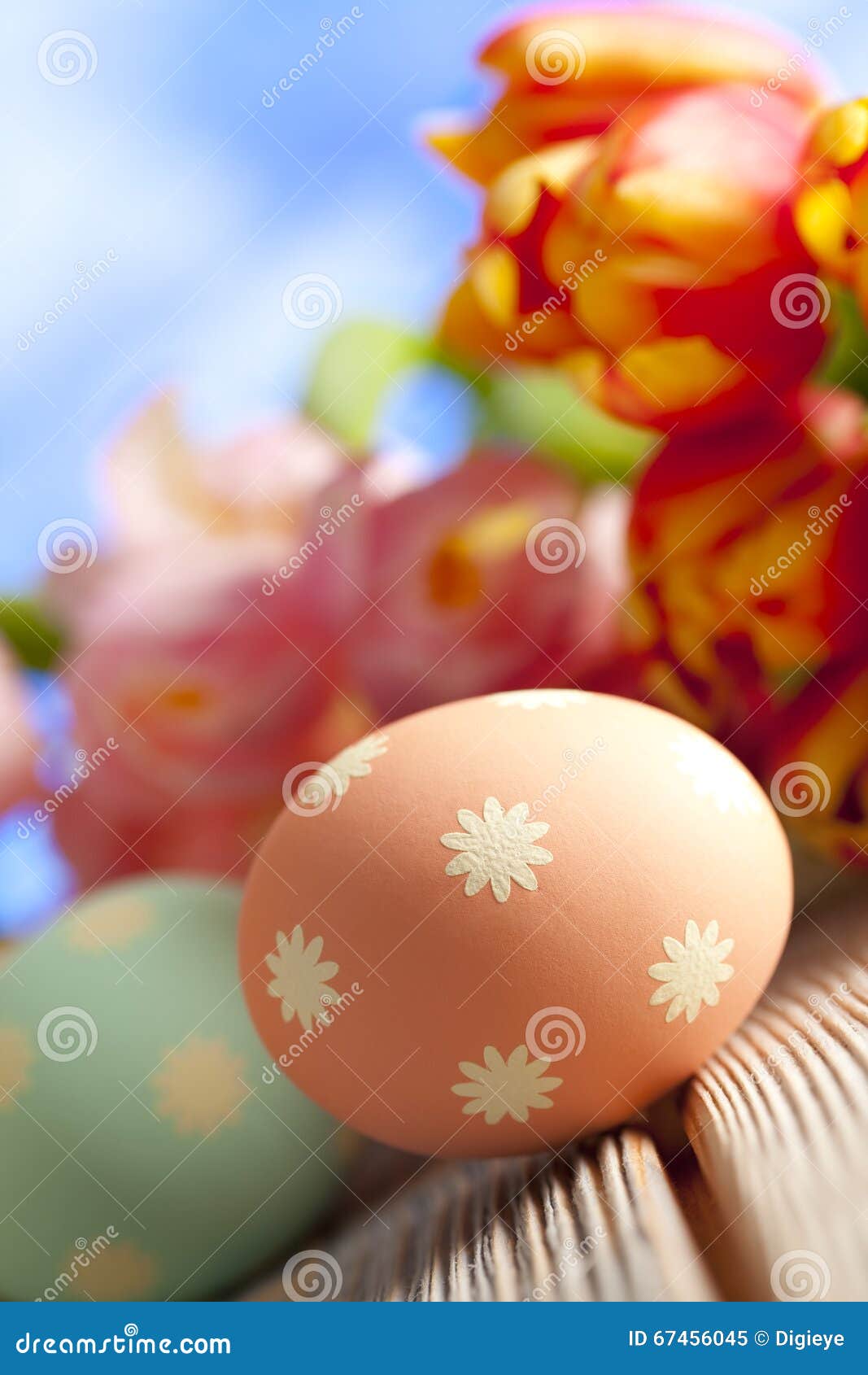 Orange Easter Egg and Colorful Flowers Stock Image Image of decorated, bloom 67456045