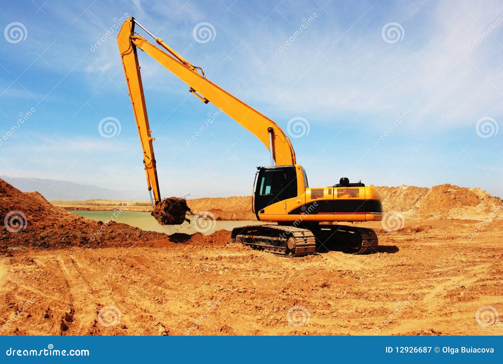 Orange Excavator at Construction Site Stock Image Image of