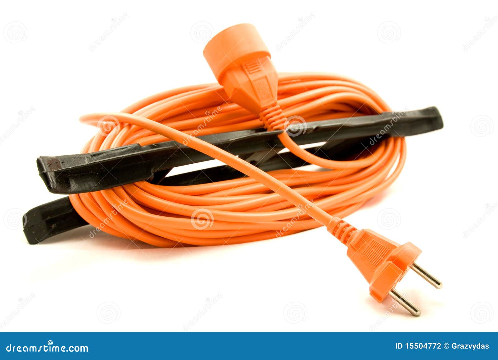 Extension Cord For Three Sockets With A Long Coiled Cord RoyaltyFree