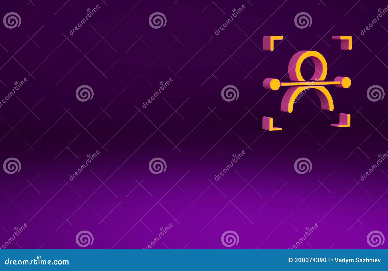 Orange Face Recognition Icon Isolated on Purple Background. Face