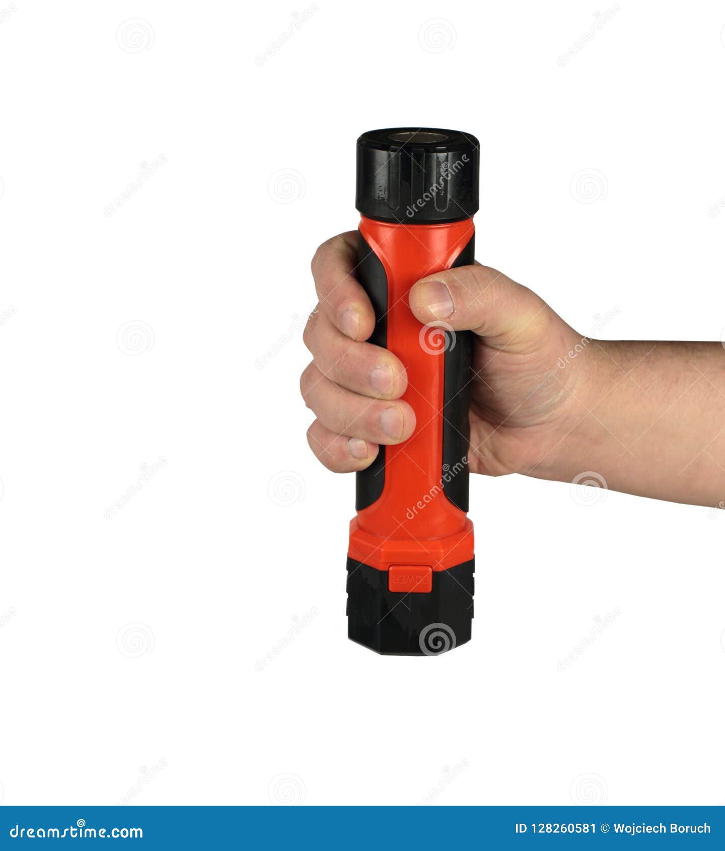 Orange flashlight stock image. Image of hand, battery 128260581