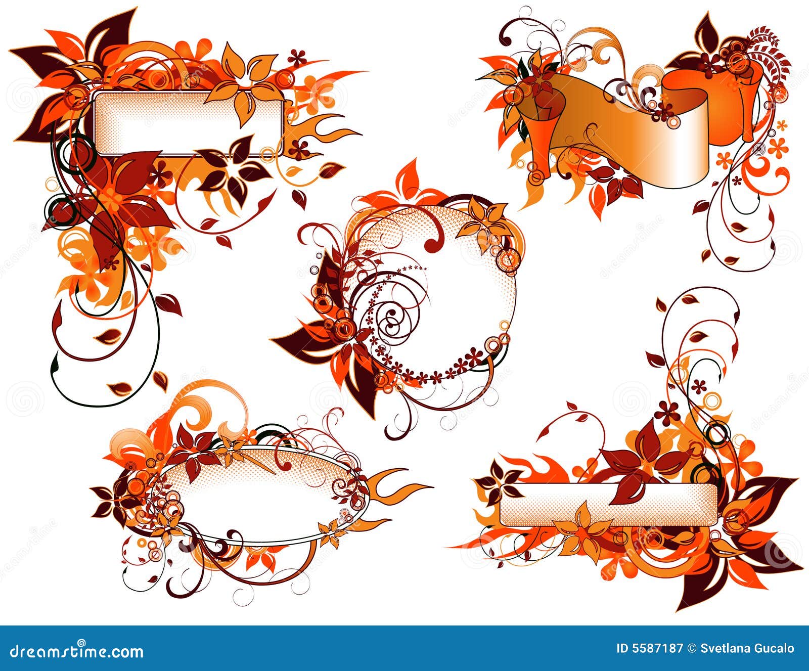 Orange_floral_frame_collection Stock Vector Illustration of frame