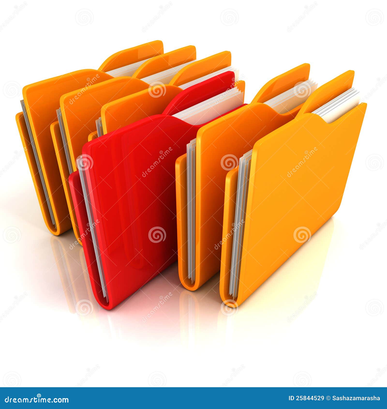Orange Folders Row with One Red Selected Stock Illustration