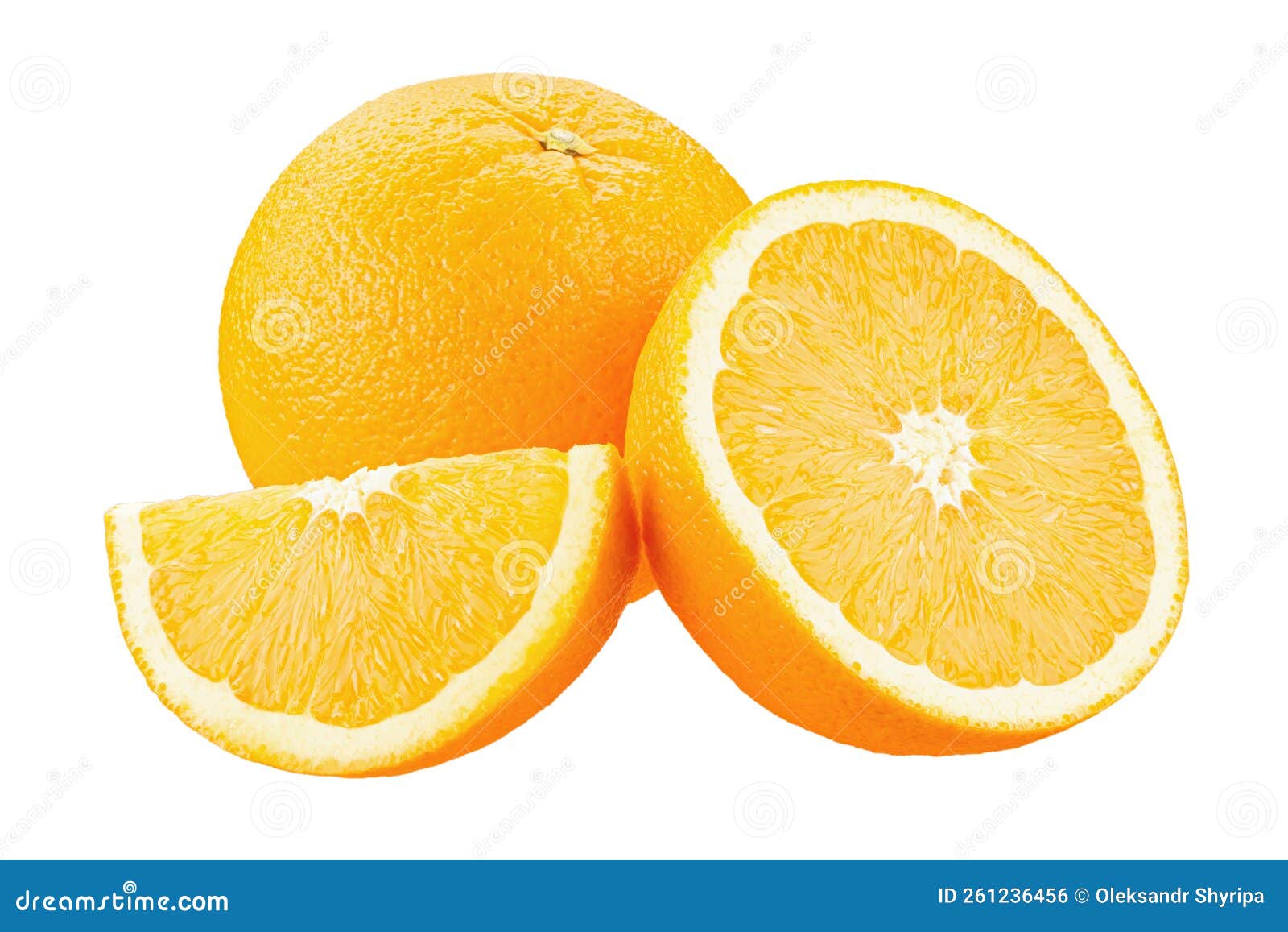 Orange Fruit. Orange with Cut in Half Slices Isolate on White Stock