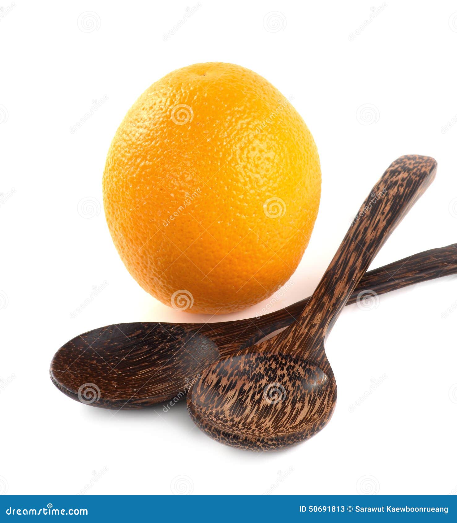 Orange Fruit and Wooden Spoon Isolated on White Stock Image Image of