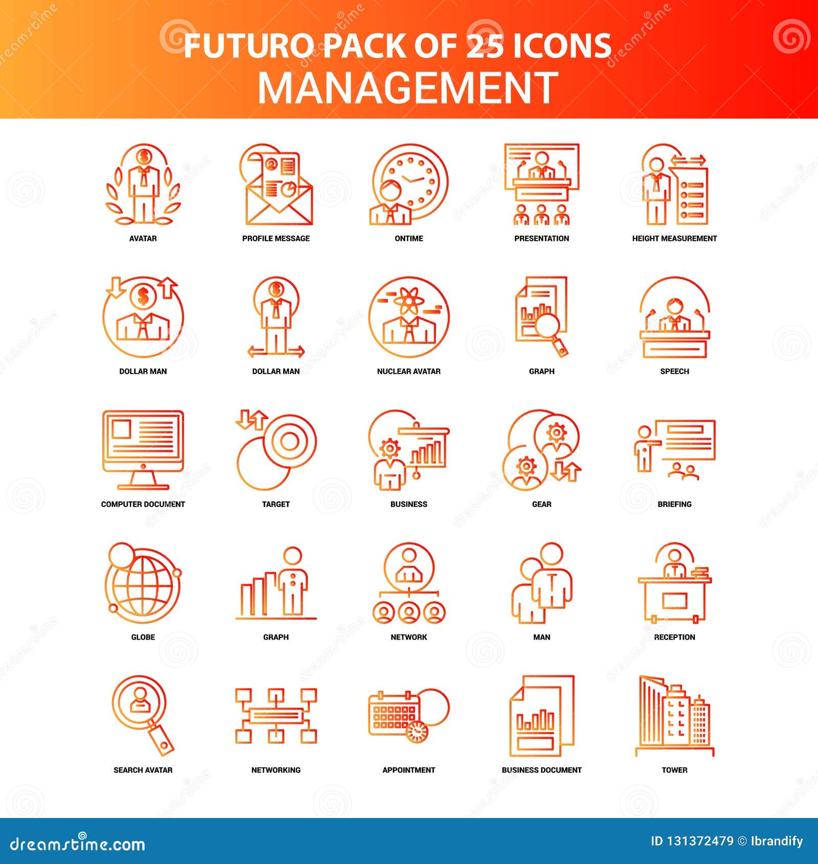 orange futuro 25 management icon set