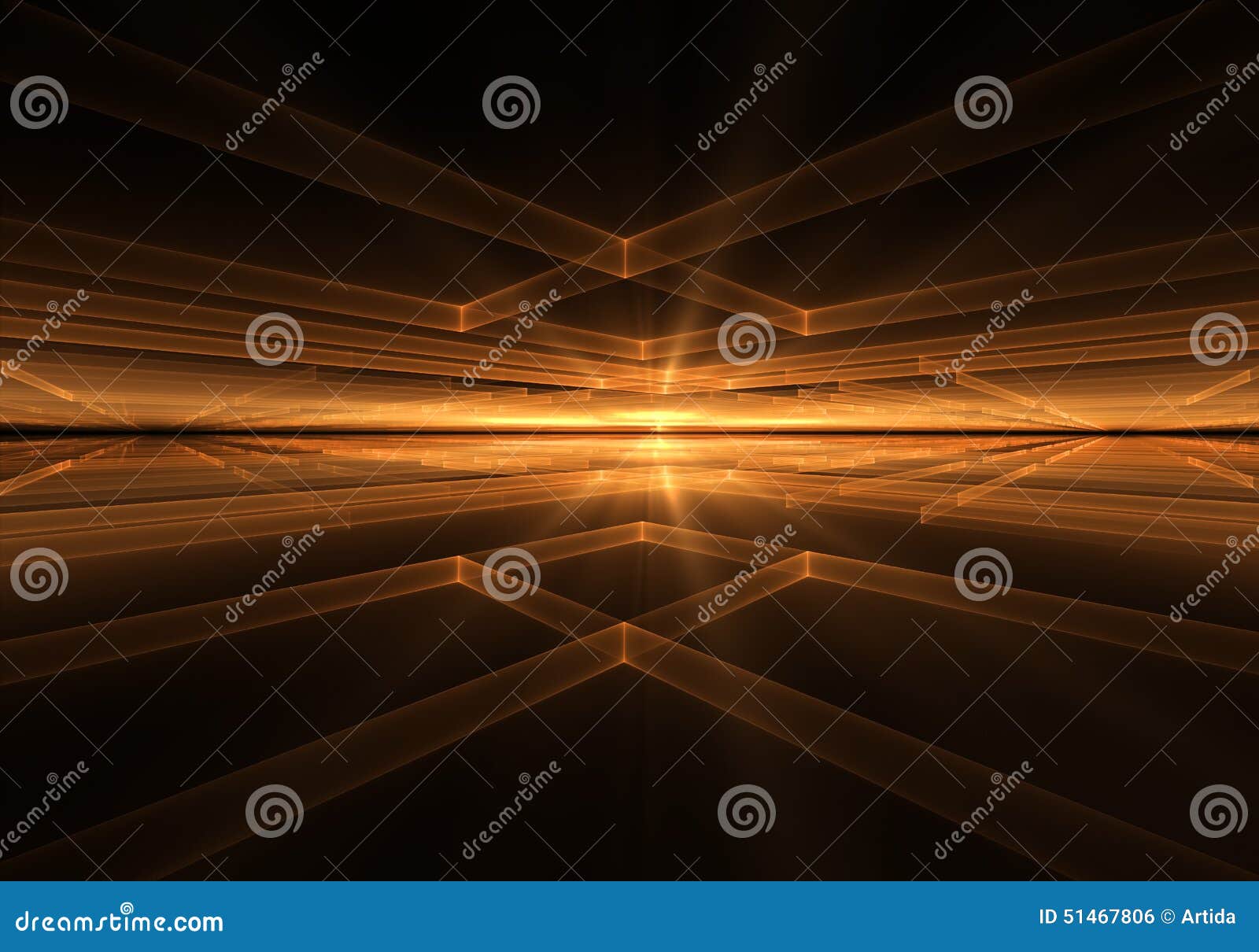 orange geometrical horizon with rays of light