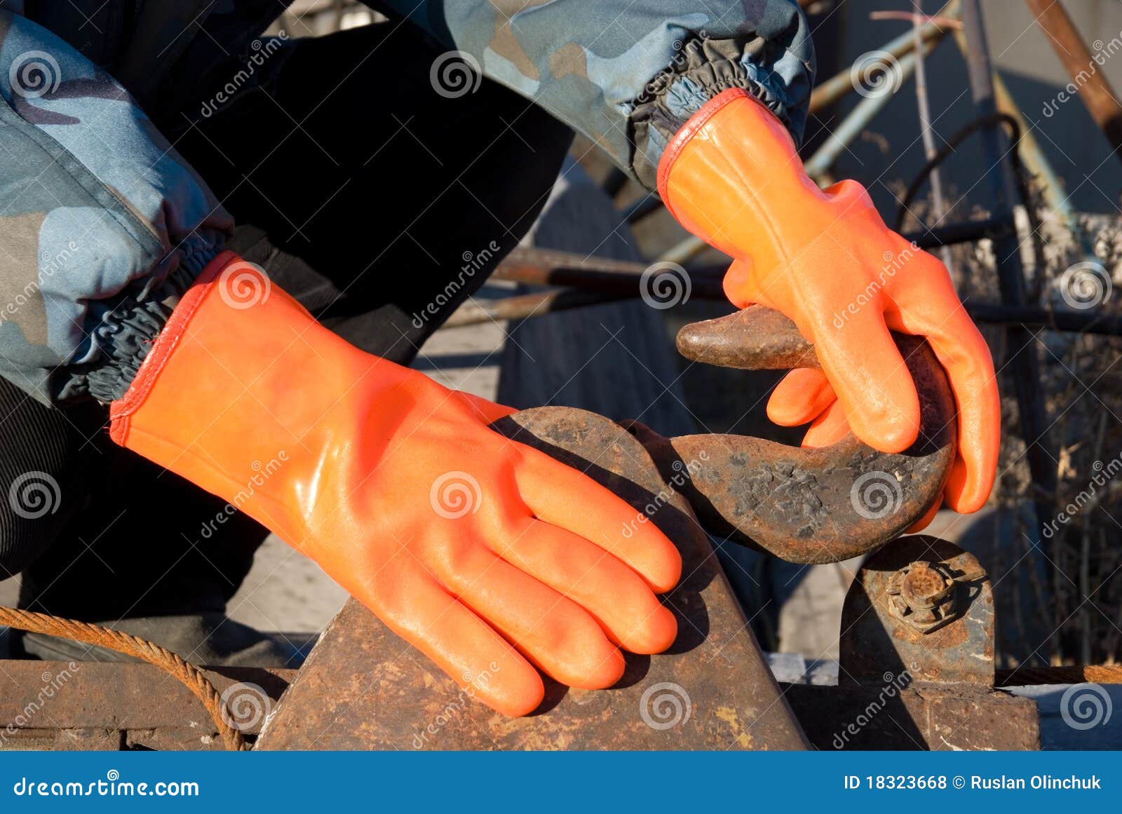 Orange gloves stock photo. Image of helmet, manual, construction 18323668