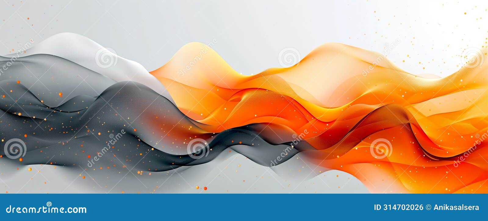 orange and gray smooth waves in fluid motion. texture of flowing semitransparent silky fabric. dynamic abstract waveforms and
