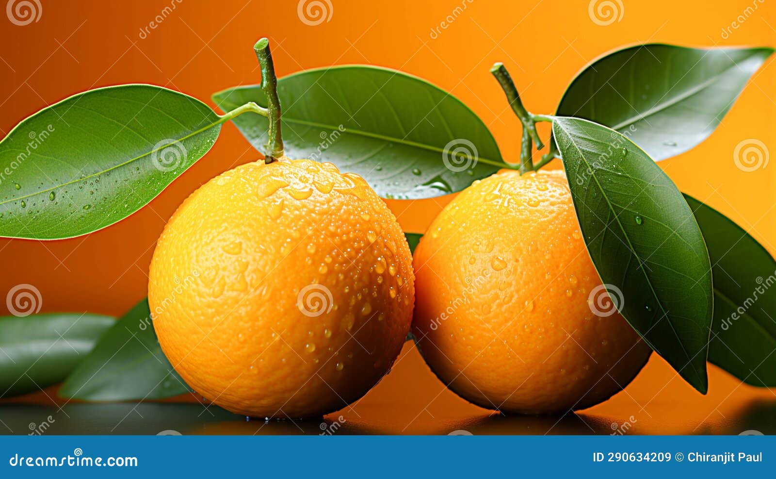 A Orange with a Green Leaf on Orange Background Stock Image Image of
