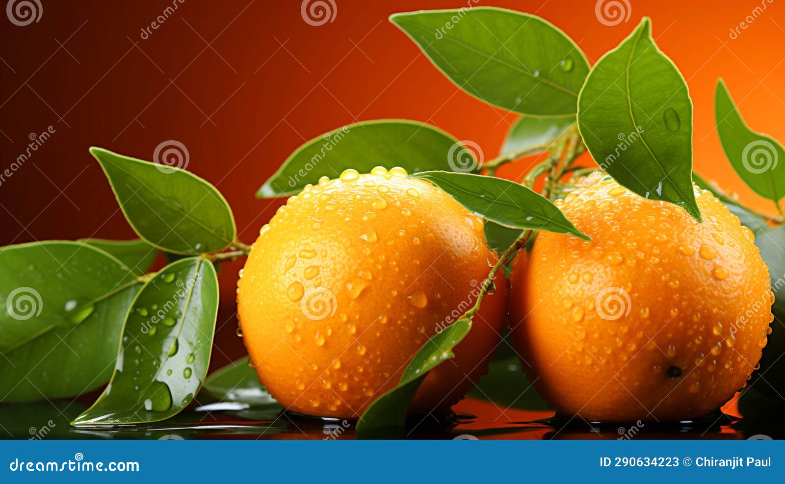 A Orange with a Green Leaf on Orange Background Stock Image Image of