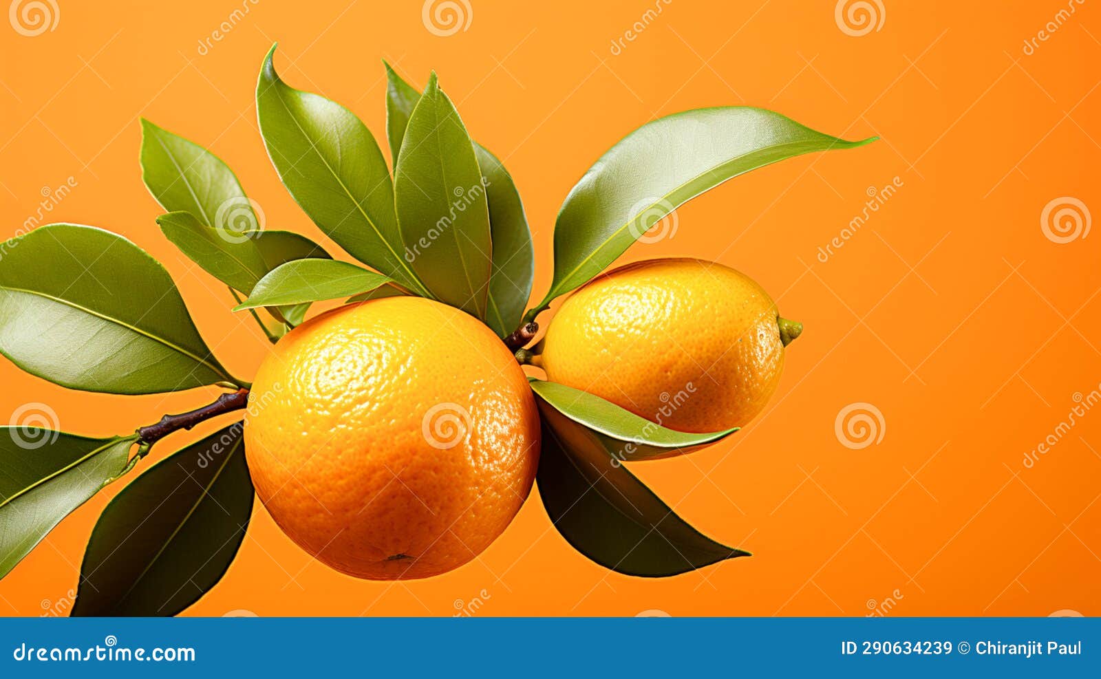 A Orange with a Green Leaf on Orange Background Stock Image Image of