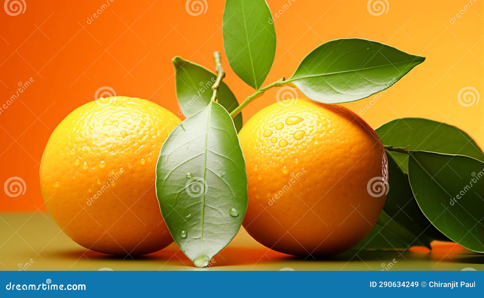 A Orange with a Green Leaf on Orange Background Stock Image Image of