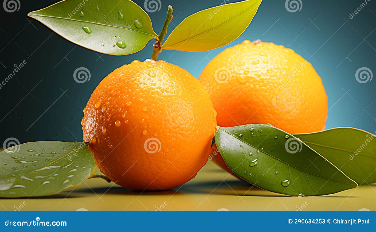 A Orange with a Green Leaf on Orange Background Stock Image Image of