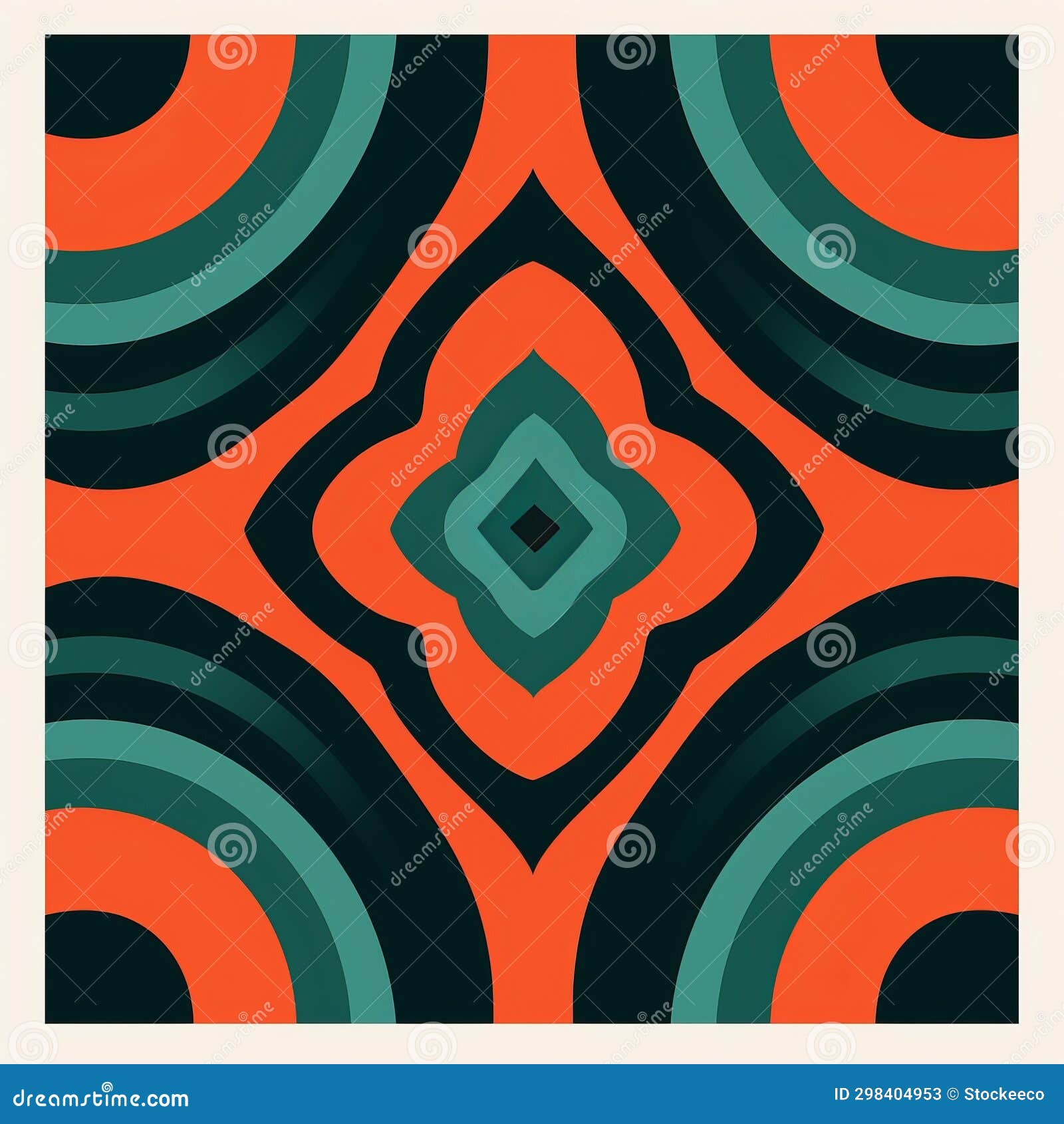 retro pop art inspired orange and black pattern with green circles
