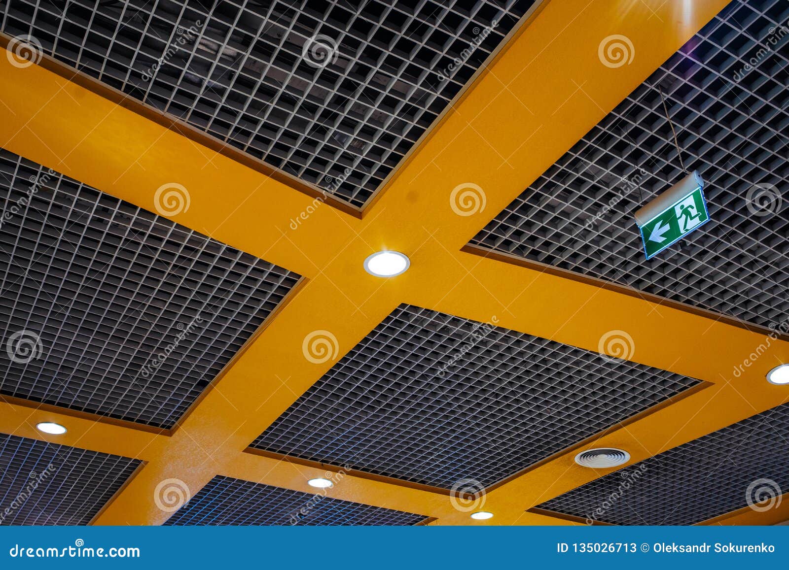 Orange Grid Structure Of Suspended Ceiling Stock Image Image Of Detail Design