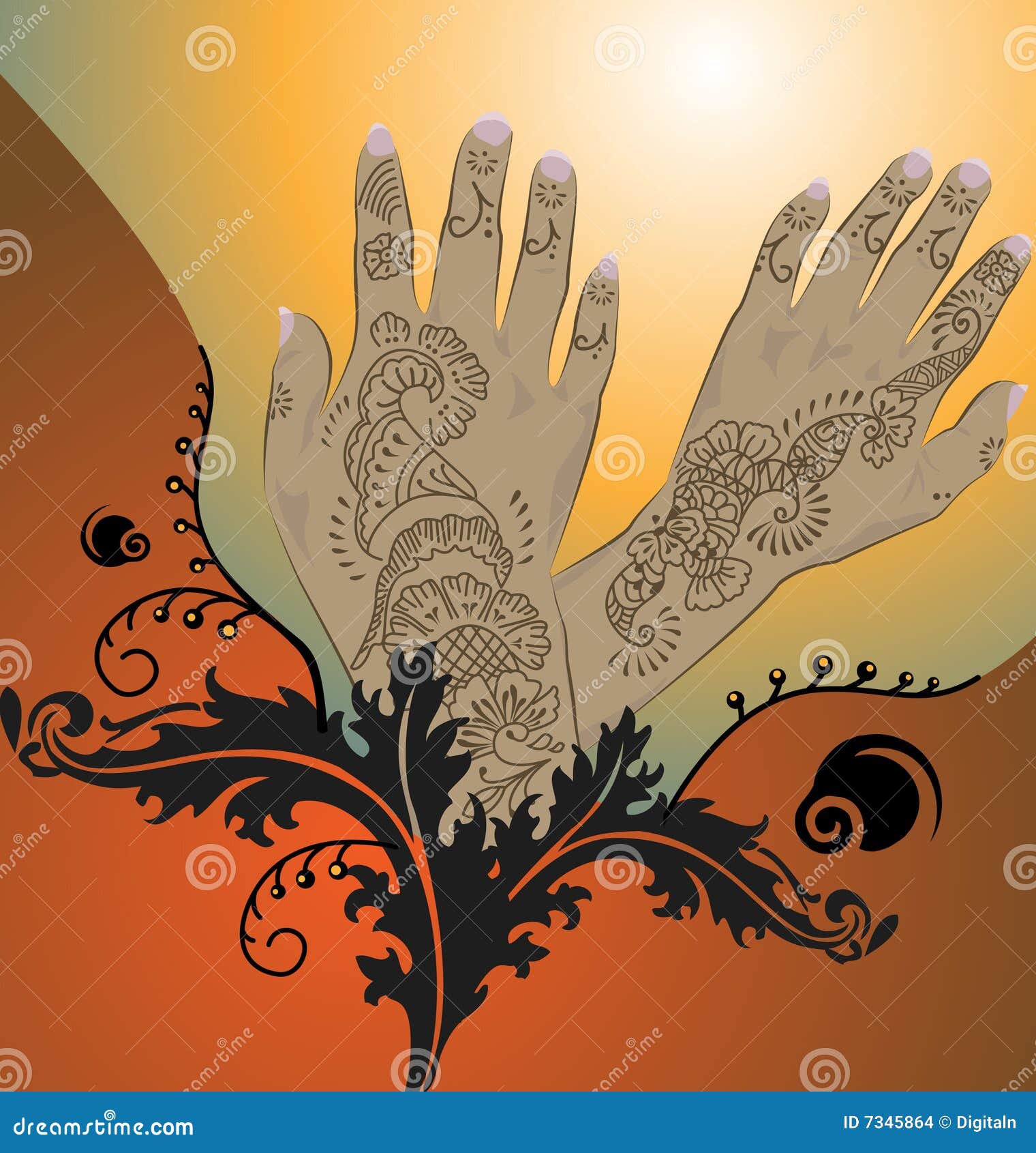 Orange Henna Illustration stock vector. Illustration of east 7345864