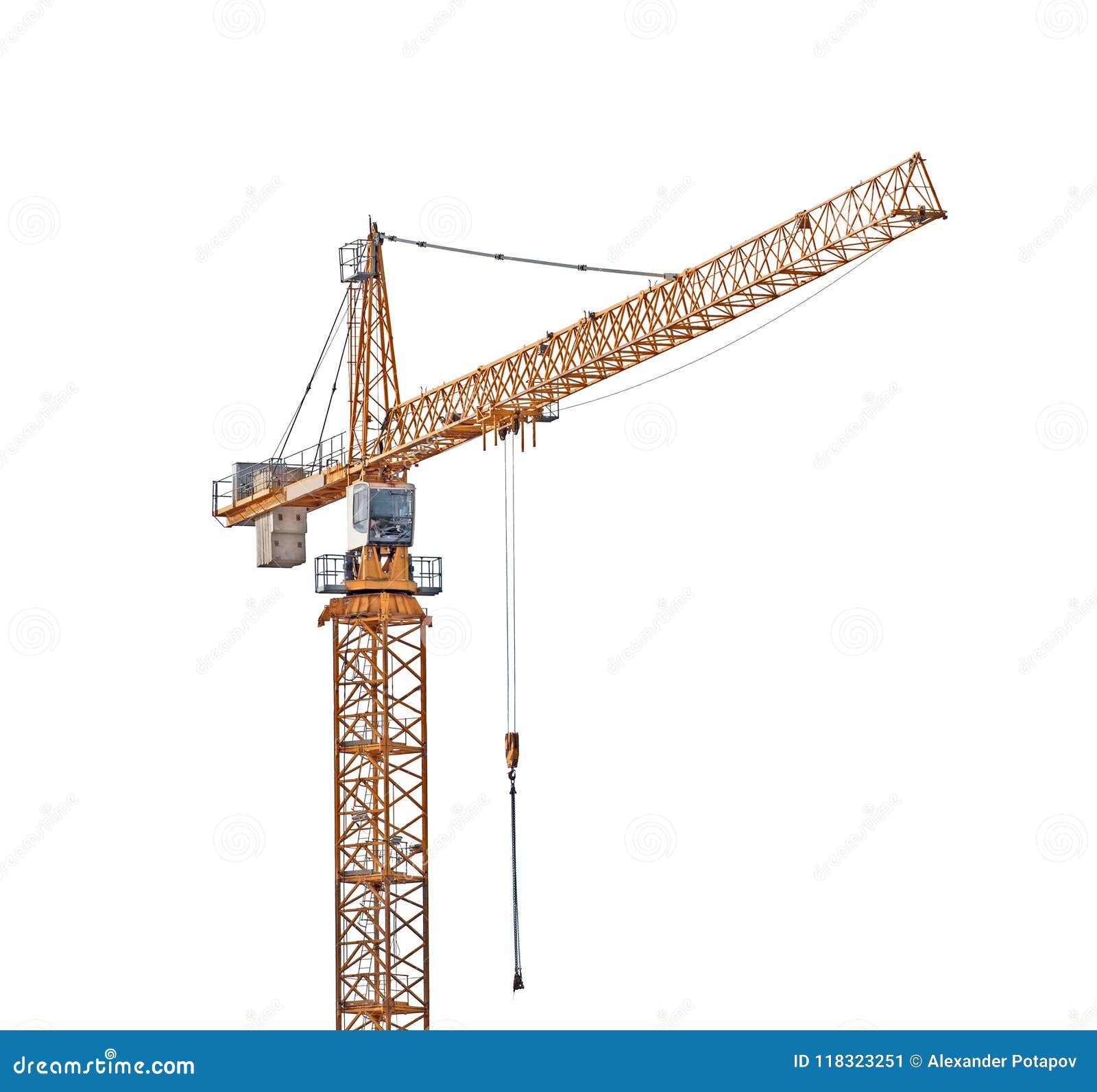 dark orange industrial hoisting crane  on white