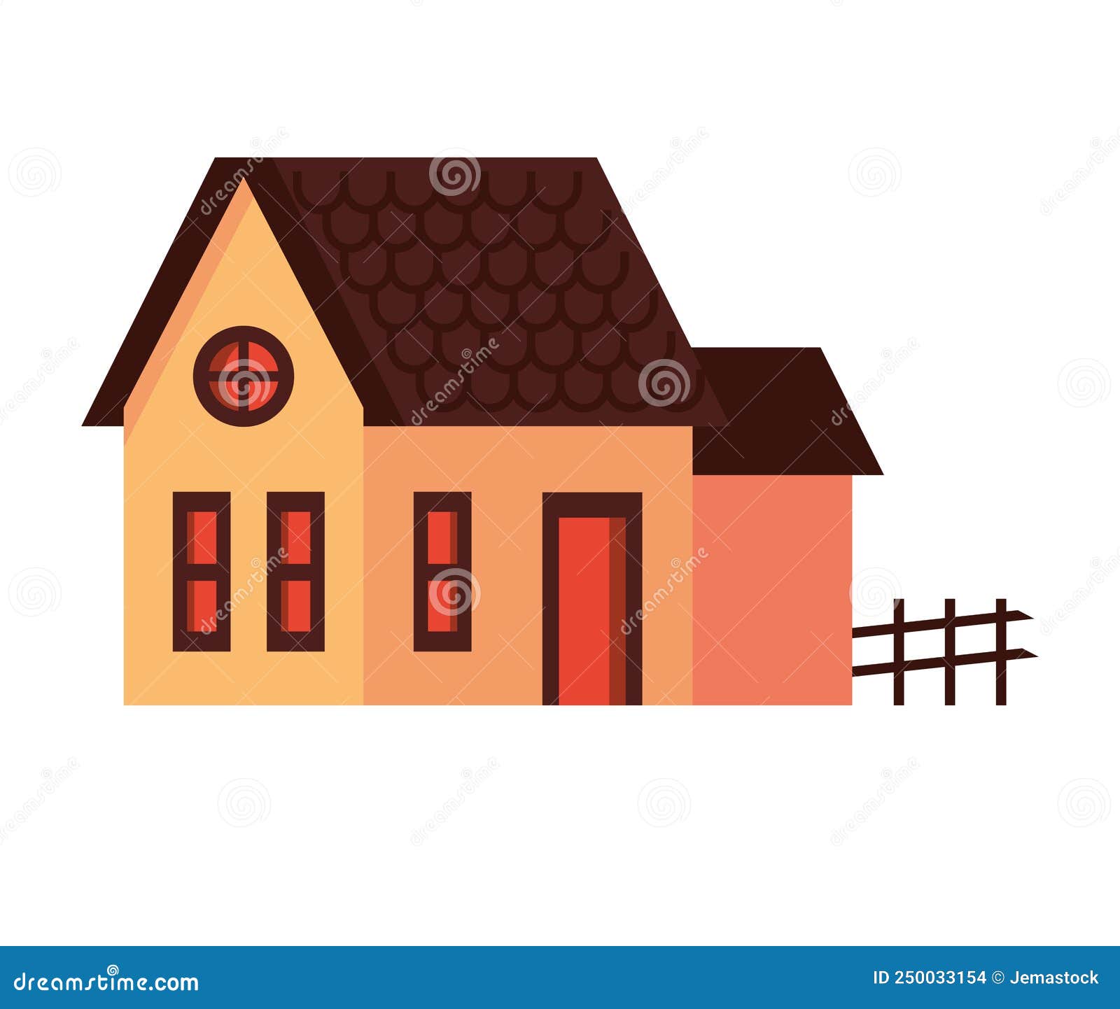 Orange house with fence stock vector. Illustration of isolated 250033154