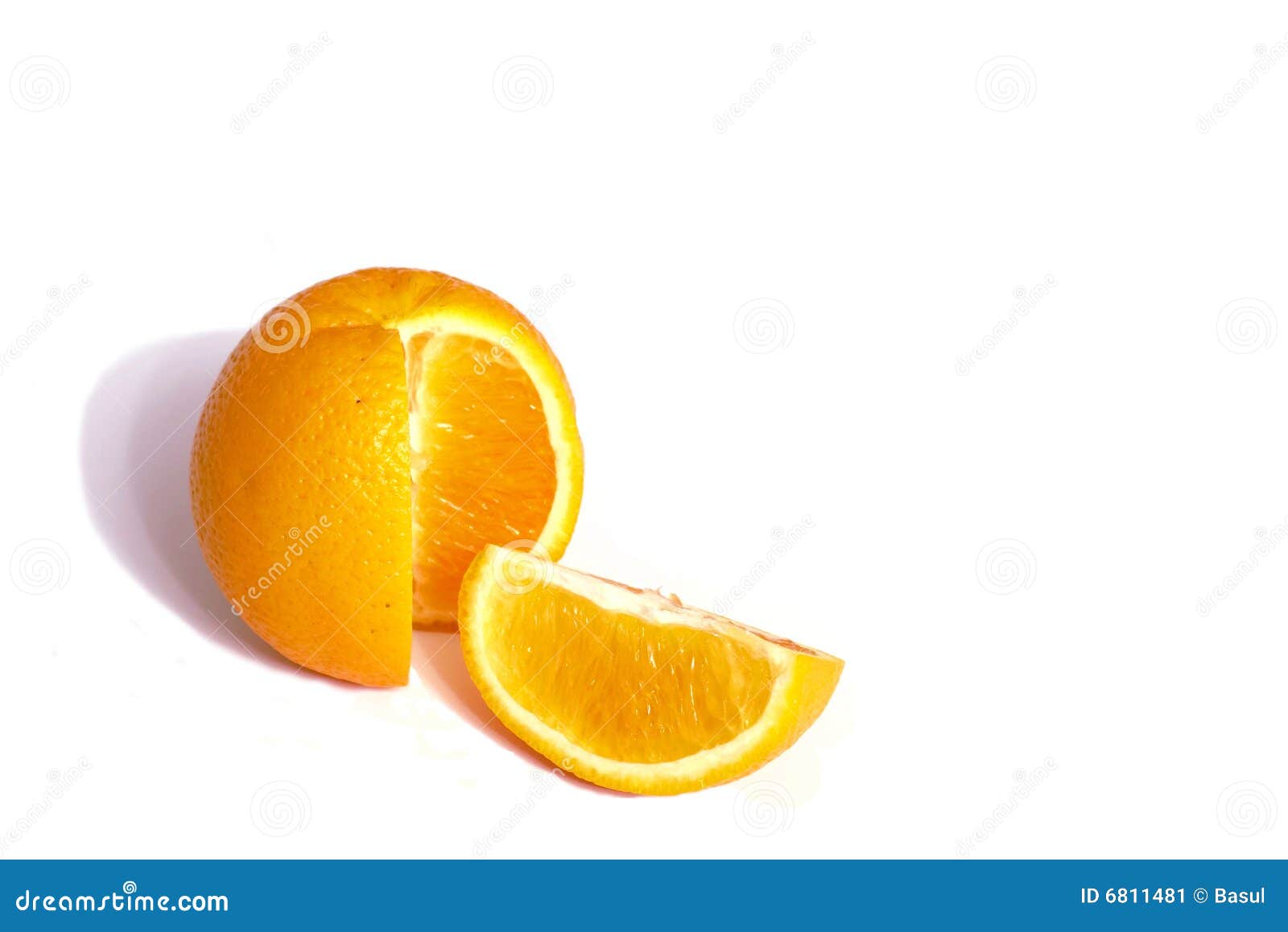 Orange with its quarter stock image. Image of entire, white 6811481