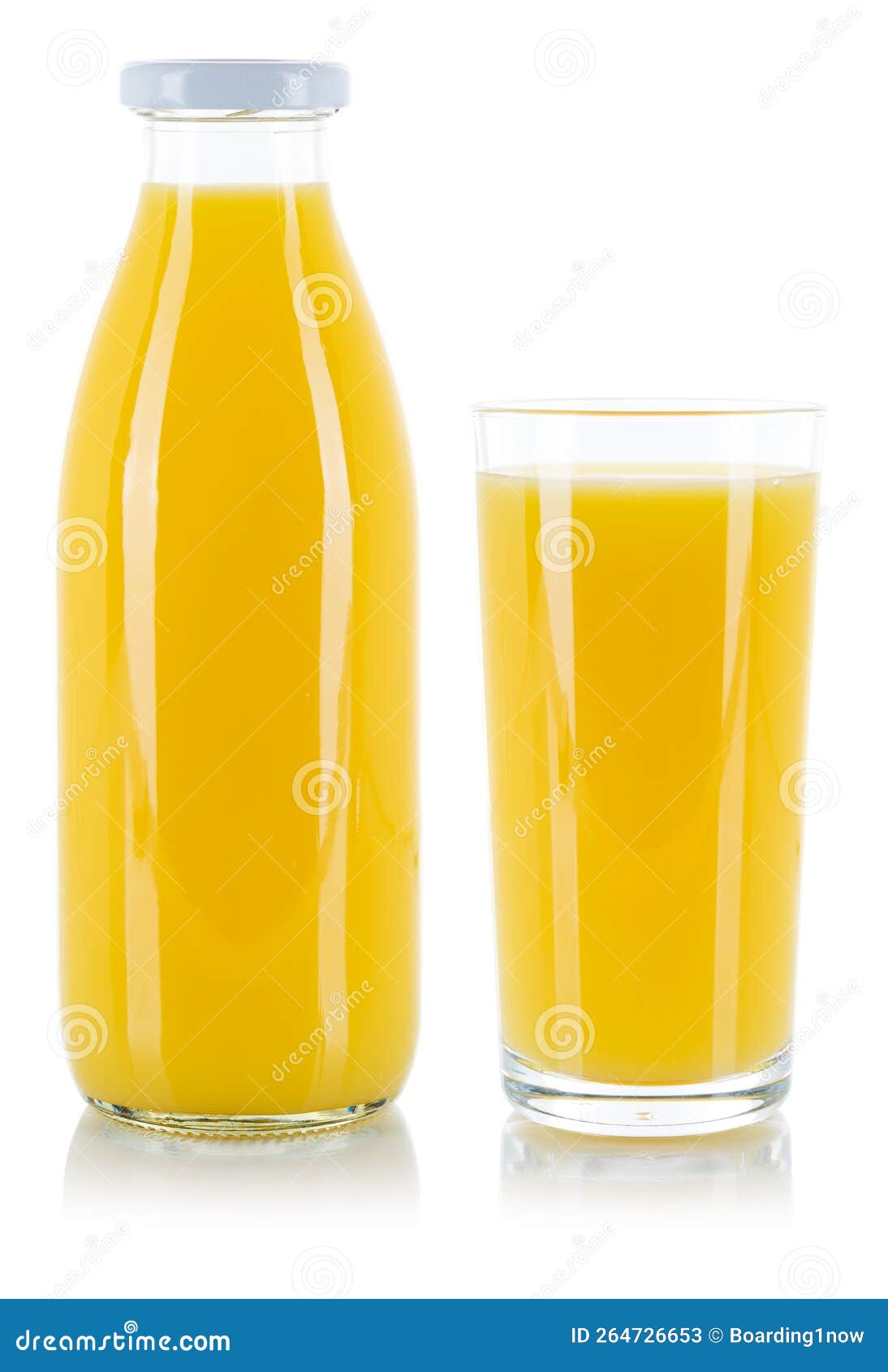 Orange Juice in a Bottle and Glass Isolated on White Stock Image