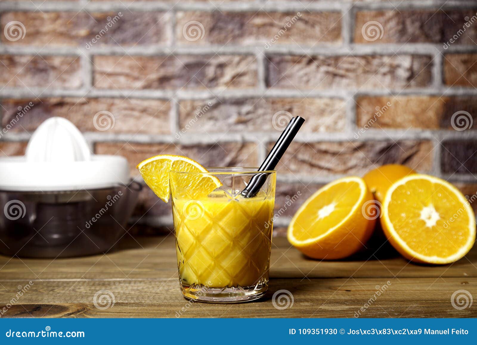 Orange juice on brick stock photo. Image of slice, brick 109351930