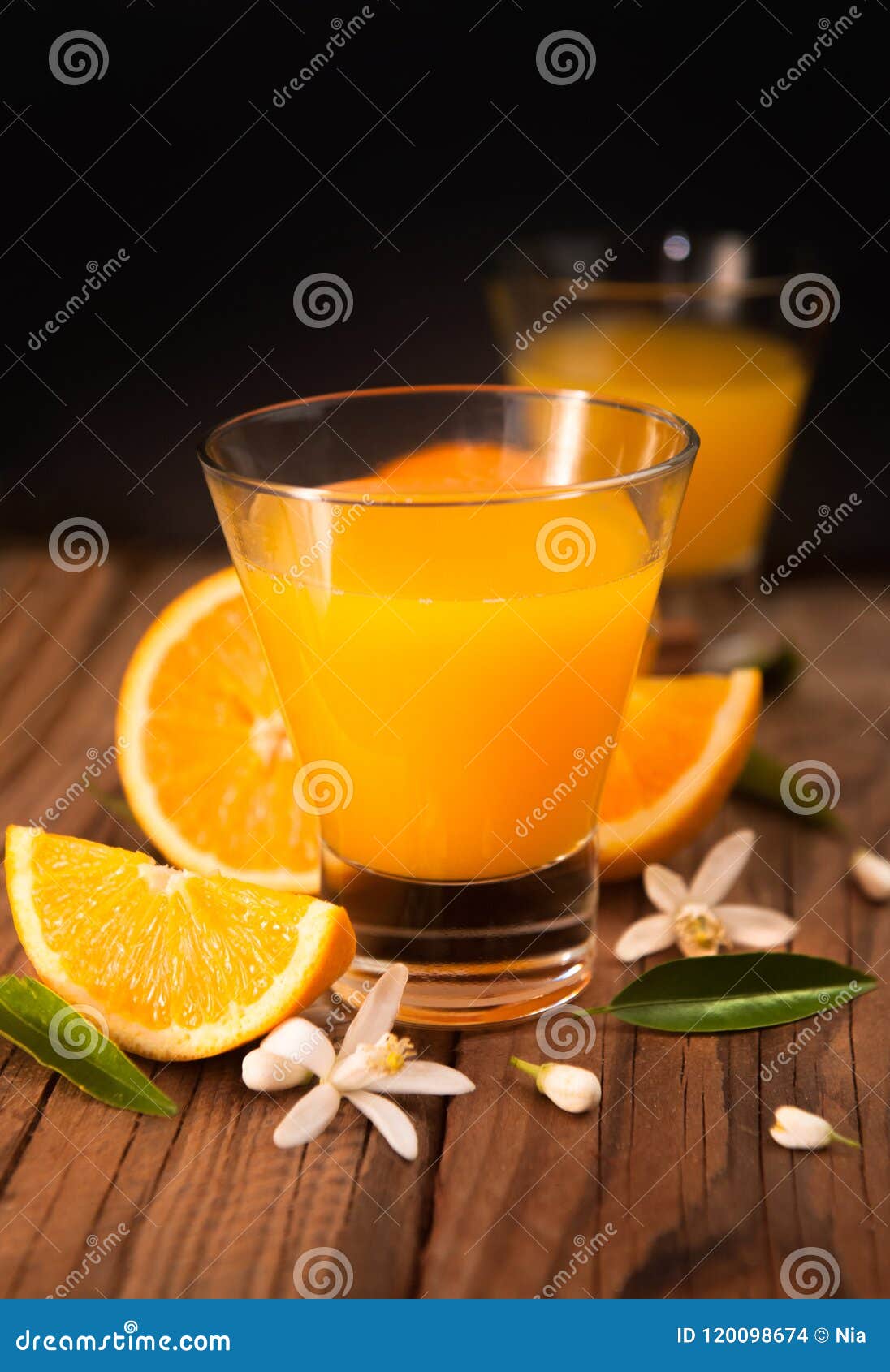 Orange, Orange Juice on Rustic Wood Background Stock Photo - Image of ...