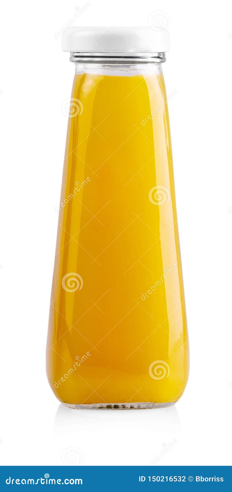 The Orange Juice in Glass Bottle Isolated on White Background Stock