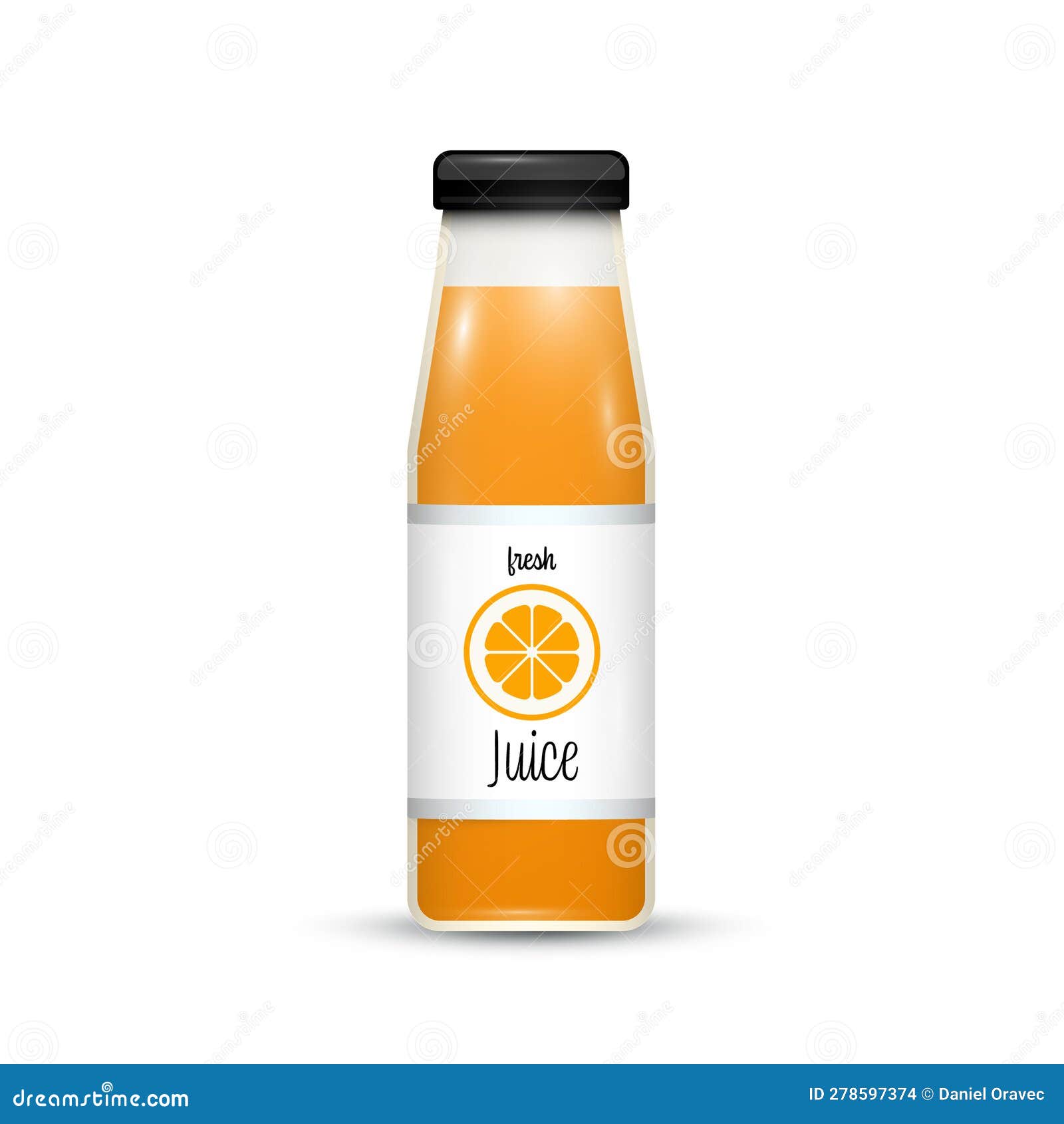 Orange Juice in Glass Bottle Isolated on White Background Stock