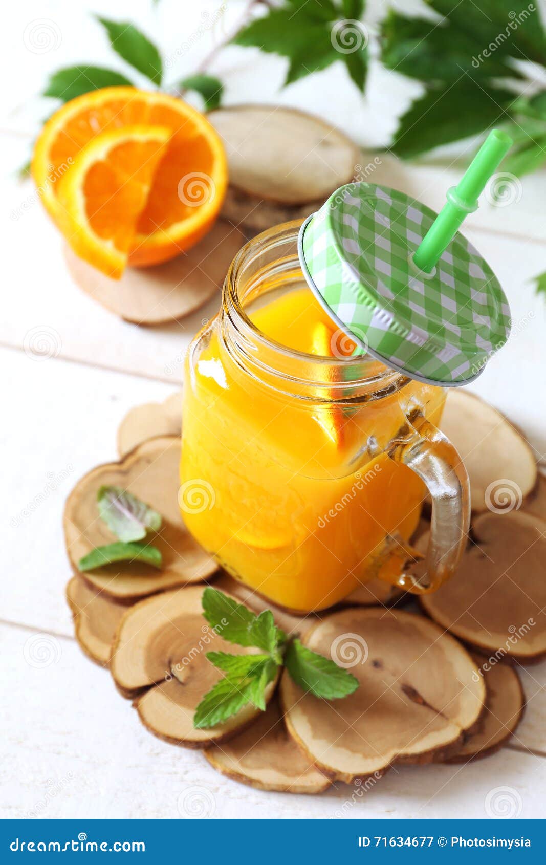 Orange juice in glass jar stock image. Image of fruit 71634677