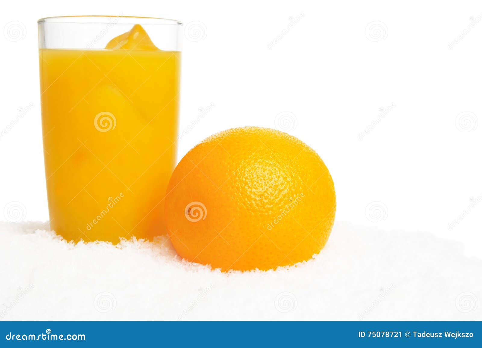 Orange Juice with Ice Cubes on Ice on White Stock Image Image of cold