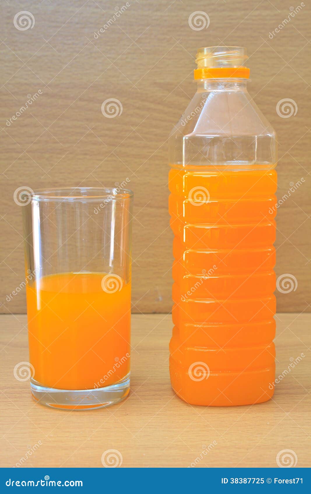 Orange Juice in Plastic Bottle and Glass Stock Image Image of object