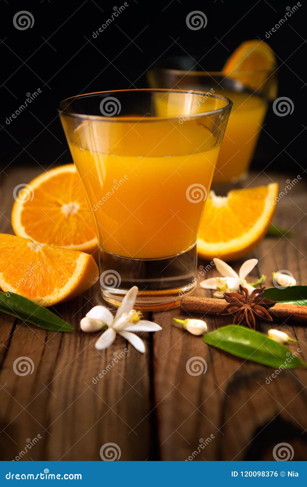 Orange, Orange Juice on Rustic Wood Background Stock Photo - Image of ...