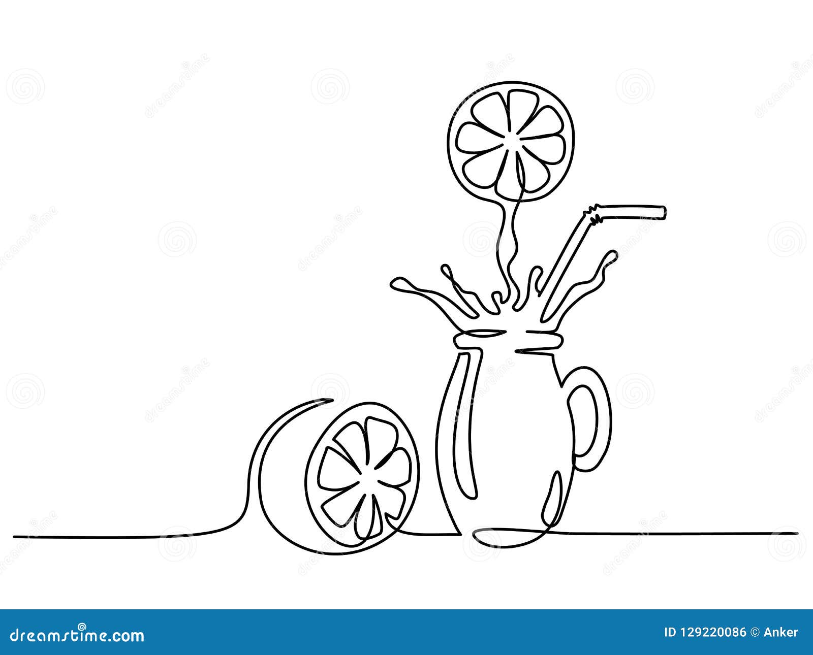 Orange Juice Splash in Glass Continuous One Line Stock Vector